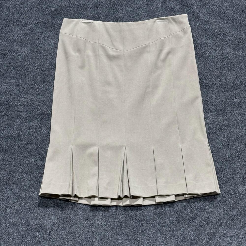 City Silk Skirt Womens 16 Beige Pleated Knee Length Twill Stretch Work Office